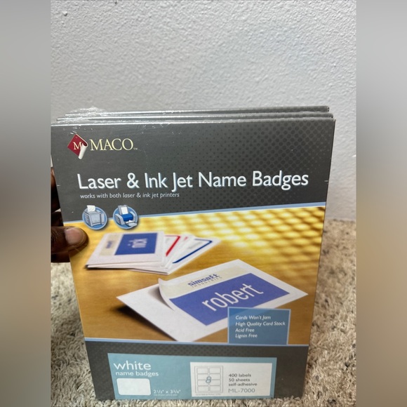 Maco Laser & Ink Jet Name Badges 2 1/3” x 3 3/8. 3 Pack 400 labels per pack - Picture 7 of 9
